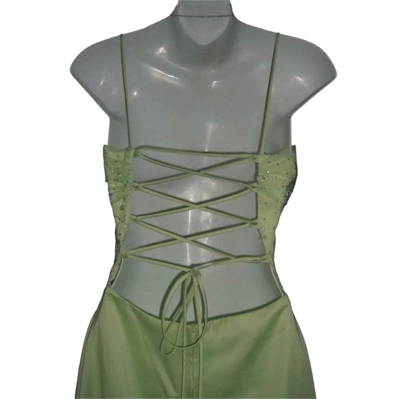 Masquerade Dress Vintage y2k Lime Green Fairy Mesh Glitter Gown Princess Pixie - Picture 12 of 16